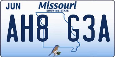 MO license plate AH8G3A