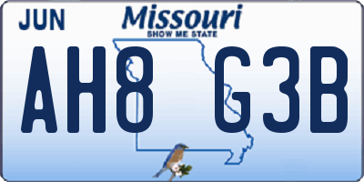 MO license plate AH8G3B