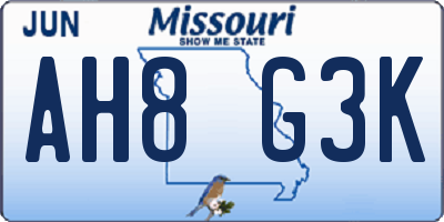 MO license plate AH8G3K