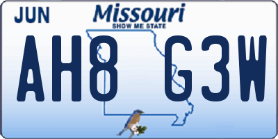 MO license plate AH8G3W