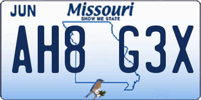 MO license plate AH8G3X