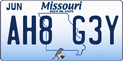 MO license plate AH8G3Y