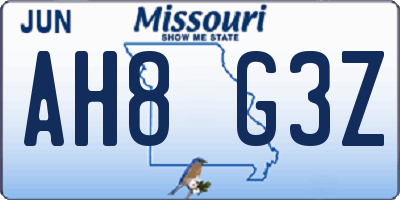 MO license plate AH8G3Z