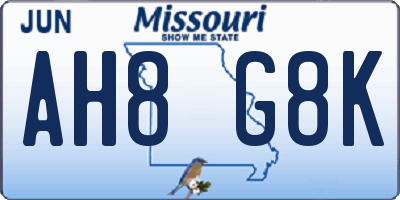 MO license plate AH8G8K