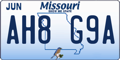 MO license plate AH8G9A