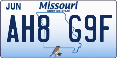 MO license plate AH8G9F