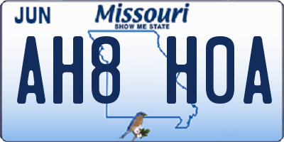 MO license plate AH8H0A