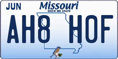 MO license plate AH8H0F
