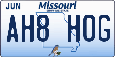 MO license plate AH8H0G
