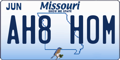 MO license plate AH8H0M