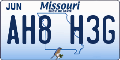 MO license plate AH8H3G