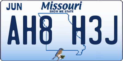 MO license plate AH8H3J