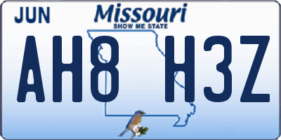 MO license plate AH8H3Z