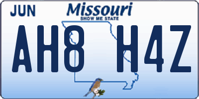 MO license plate AH8H4Z