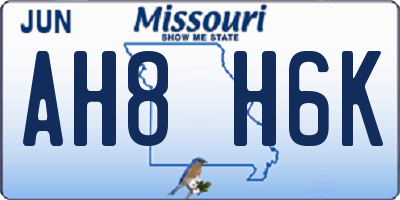 MO license plate AH8H6K