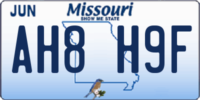 MO license plate AH8H9F