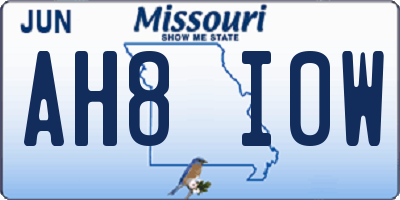 MO license plate AH8I0W