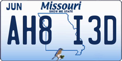 MO license plate AH8I3D
