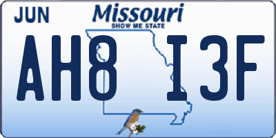 MO license plate AH8I3F