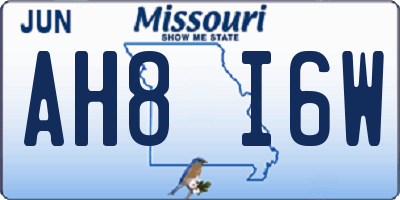 MO license plate AH8I6W