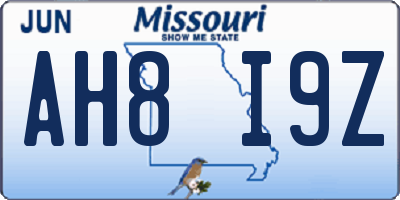 MO license plate AH8I9Z