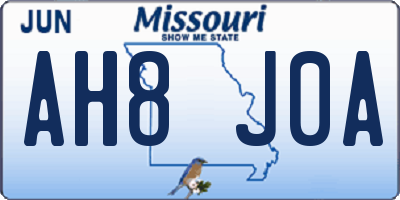 MO license plate AH8J0A