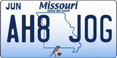 MO license plate AH8J0G