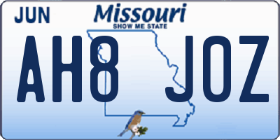 MO license plate AH8J0Z