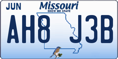 MO license plate AH8J3B