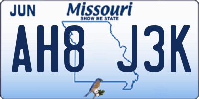 MO license plate AH8J3K