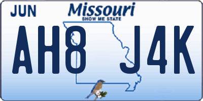 MO license plate AH8J4K