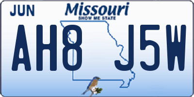 MO license plate AH8J5W