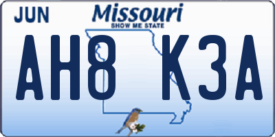 MO license plate AH8K3A