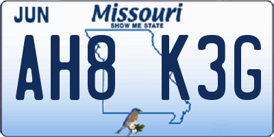 MO license plate AH8K3G