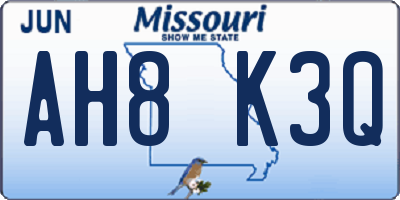 MO license plate AH8K3Q