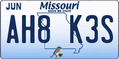 MO license plate AH8K3S