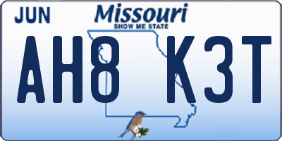 MO license plate AH8K3T