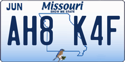 MO license plate AH8K4F