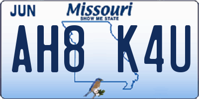 MO license plate AH8K4U