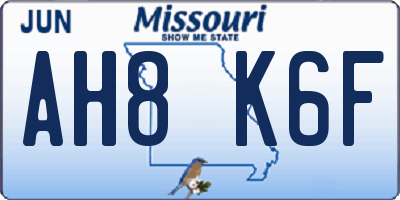 MO license plate AH8K6F