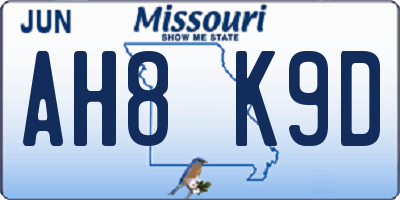 MO license plate AH8K9D
