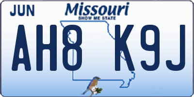 MO license plate AH8K9J