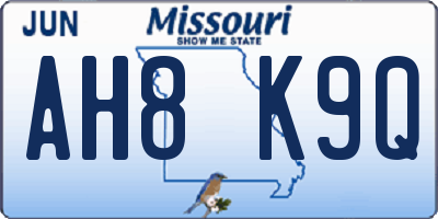 MO license plate AH8K9Q