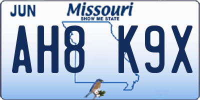 MO license plate AH8K9X