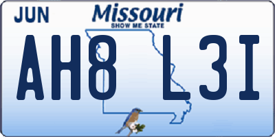 MO license plate AH8L3I
