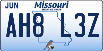 MO license plate AH8L3Z