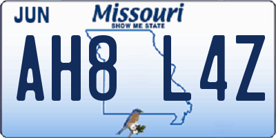 MO license plate AH8L4Z