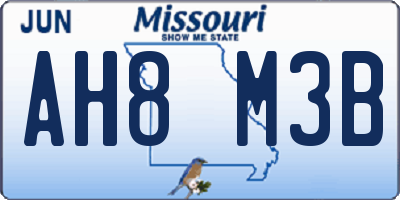 MO license plate AH8M3B