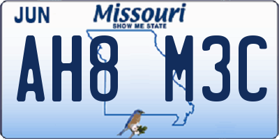 MO license plate AH8M3C