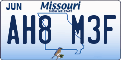 MO license plate AH8M3F